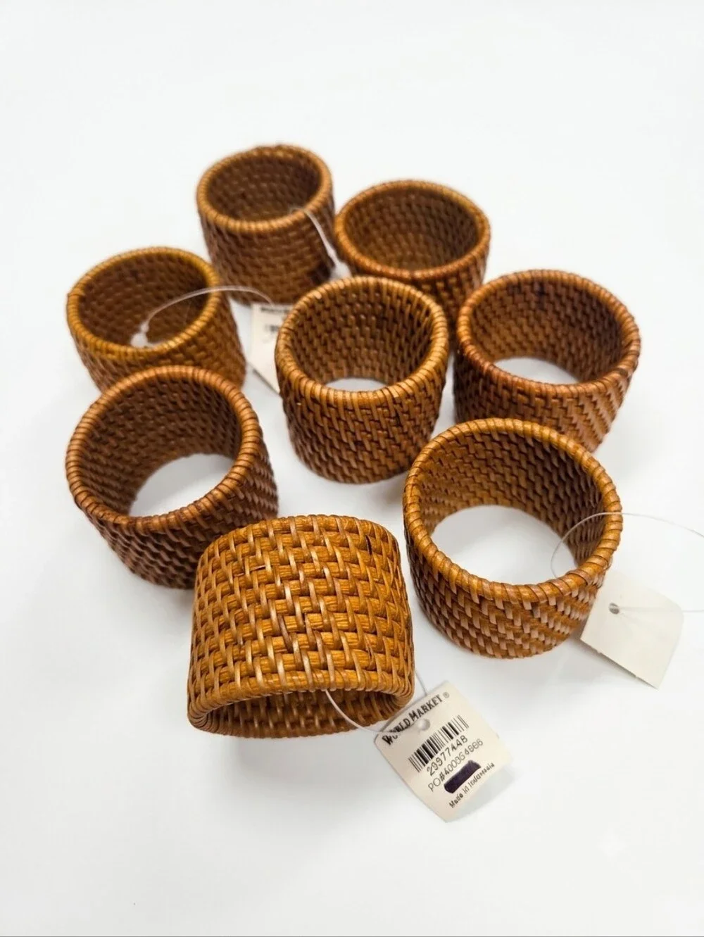 World Market Honey Woven Rattan Napkin Rings Boho Table Decor – Set of 8